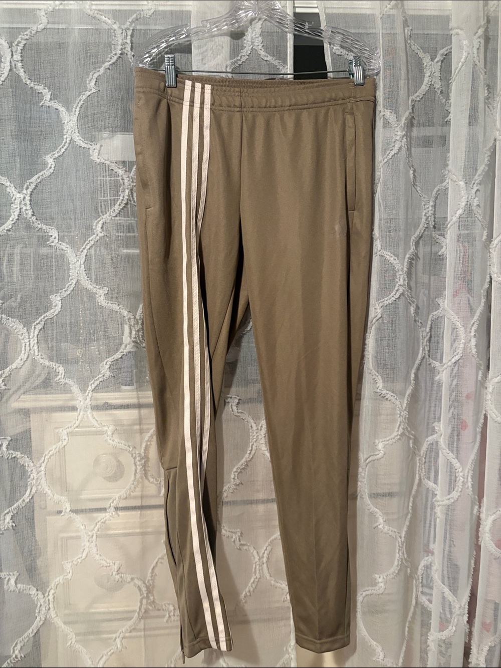 adidas Olive Green Track Pants with White Side Stripes